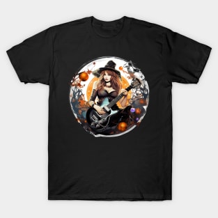 Electric Spellcaster: The Seductive Halloween Guitar Witch T-Shirt